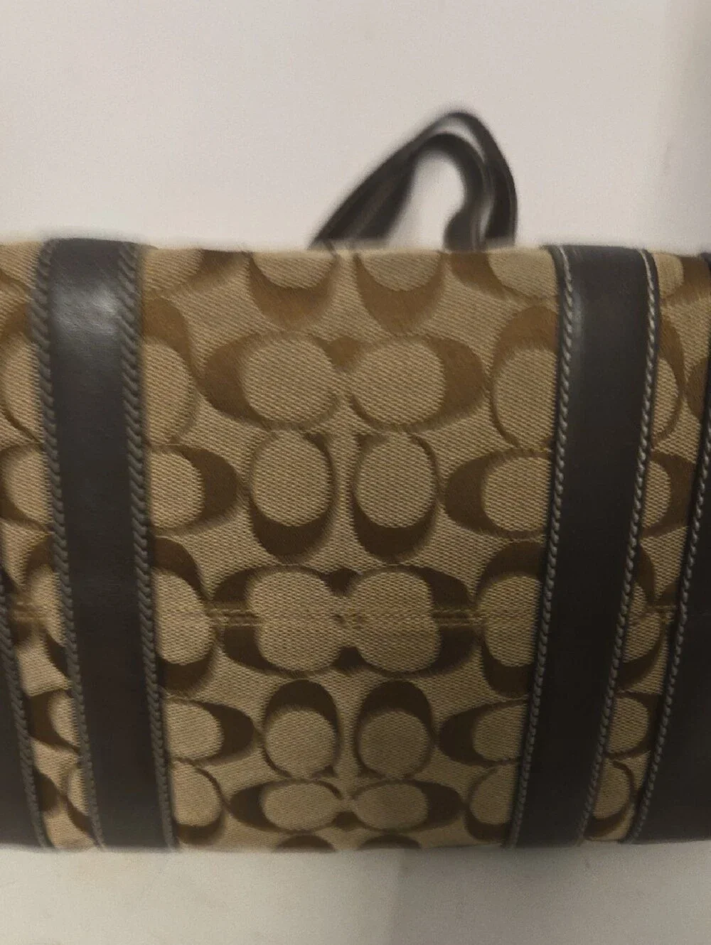 Coach Brown Signature Canvas Tote with Dark Brown Trim 14x9x7